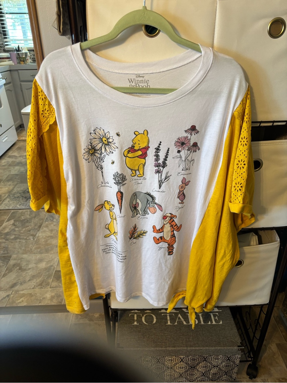 Winnie the Pooh Graphic Tee Eyelet Sleeves Upcycled Handcrafted Oversized